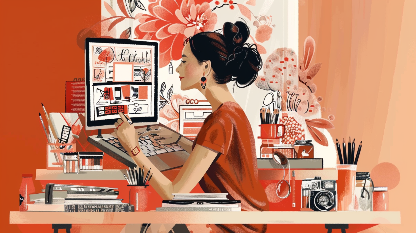 Woman working on a etsy store idea in 2024